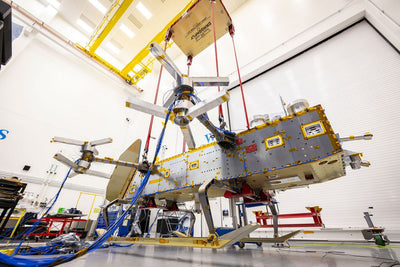 NASA Dragonfly rotorcraft flight hardware suspended for structural vibration testing at Johns Hopkins APL in 2026