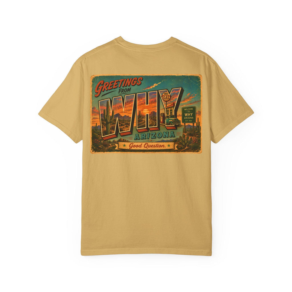 Greetings from WHY Arizona T-shirt | Road Trip Vintage Postcard Design