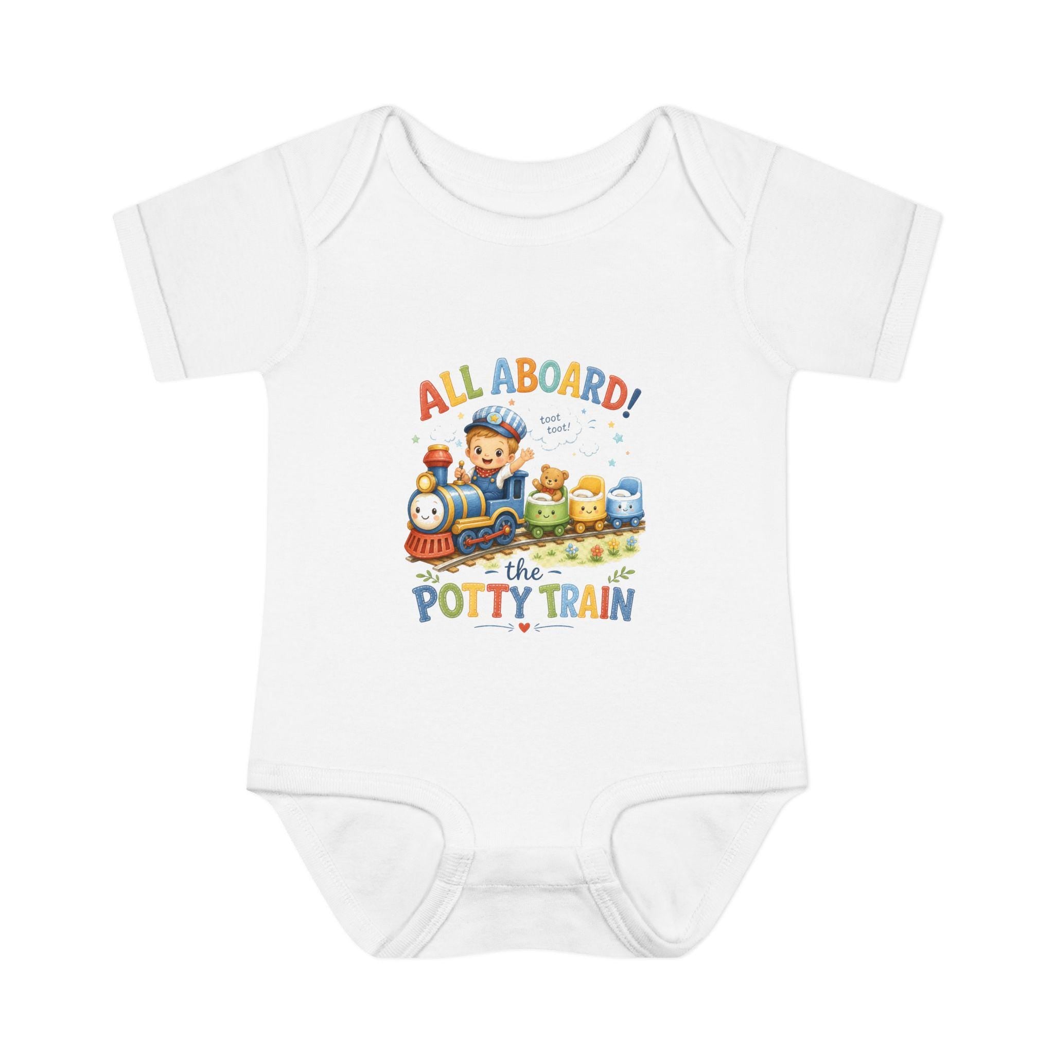 All Aboard Potty Train Baby Bodysuit, Train Theme Outfit, Soft Cotton Infant Clothes