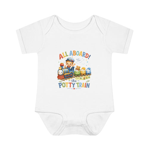 All Aboard Potty Train Baby Bodysuit, Train Theme Outfit, Soft Cotton Infant Clothes