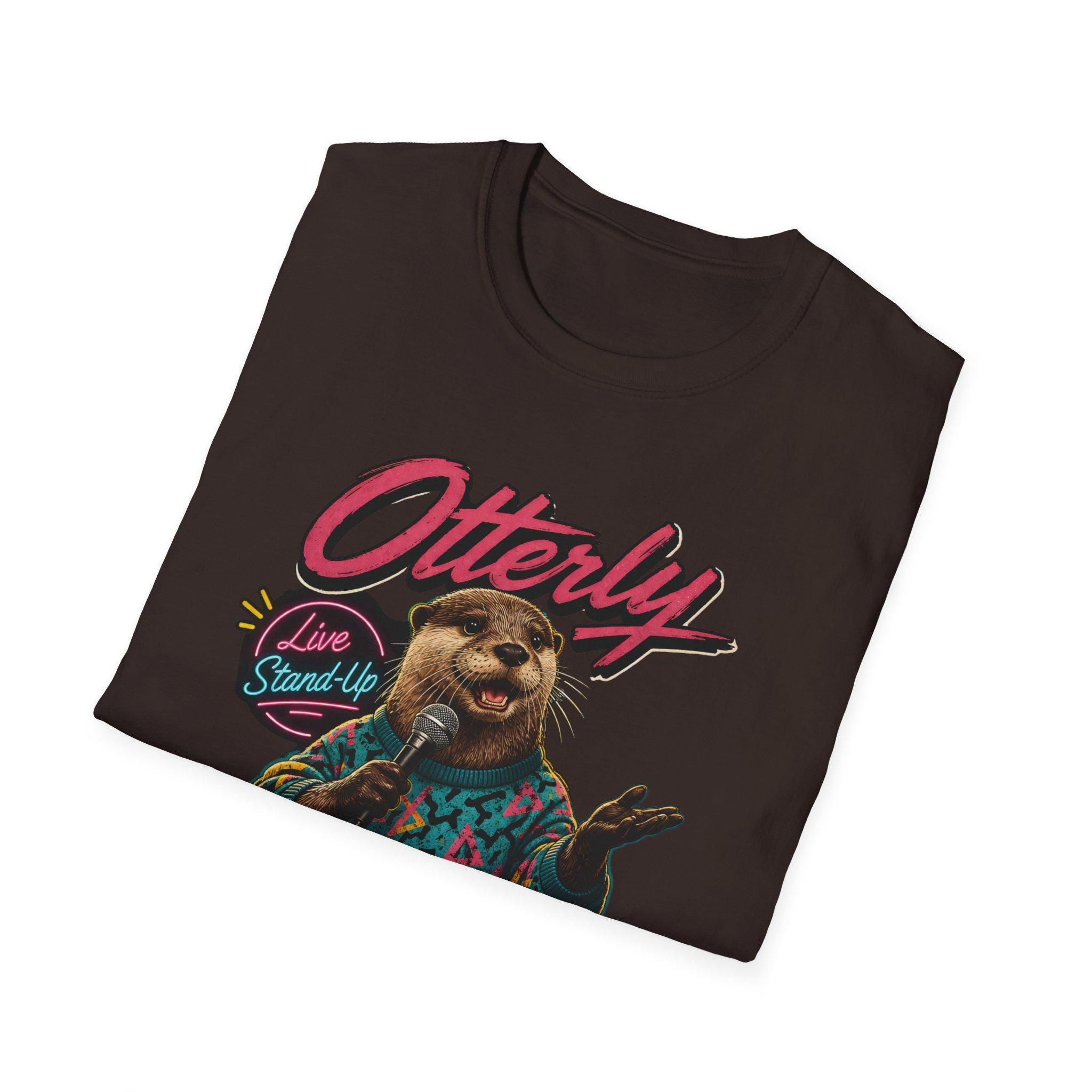 Otterly Hilarious Stand-Up Comedy Otter T-Shirt, Retro 80s Animal Pun Graphic Tee