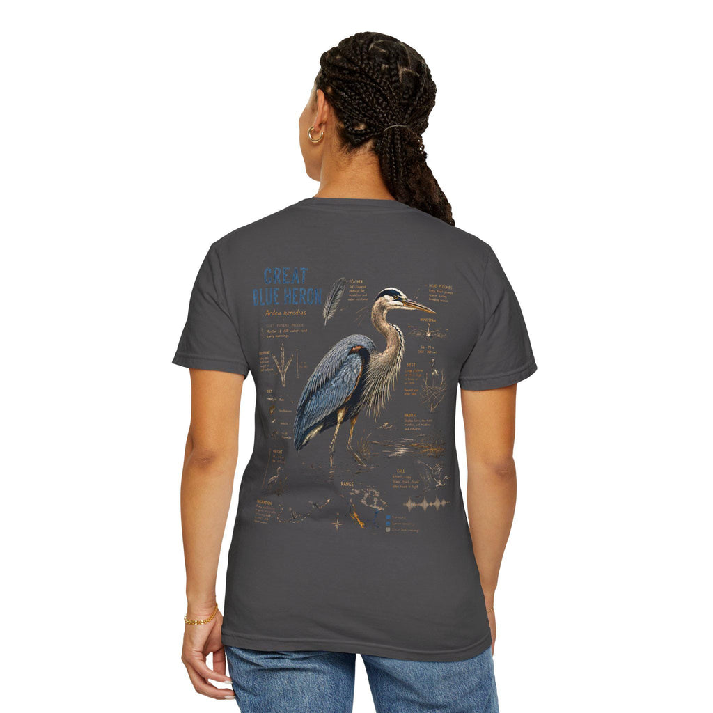 Blue Heron Field Guide T-Shirt | Vintage Nature Illustration, Wetland Bird Apparel