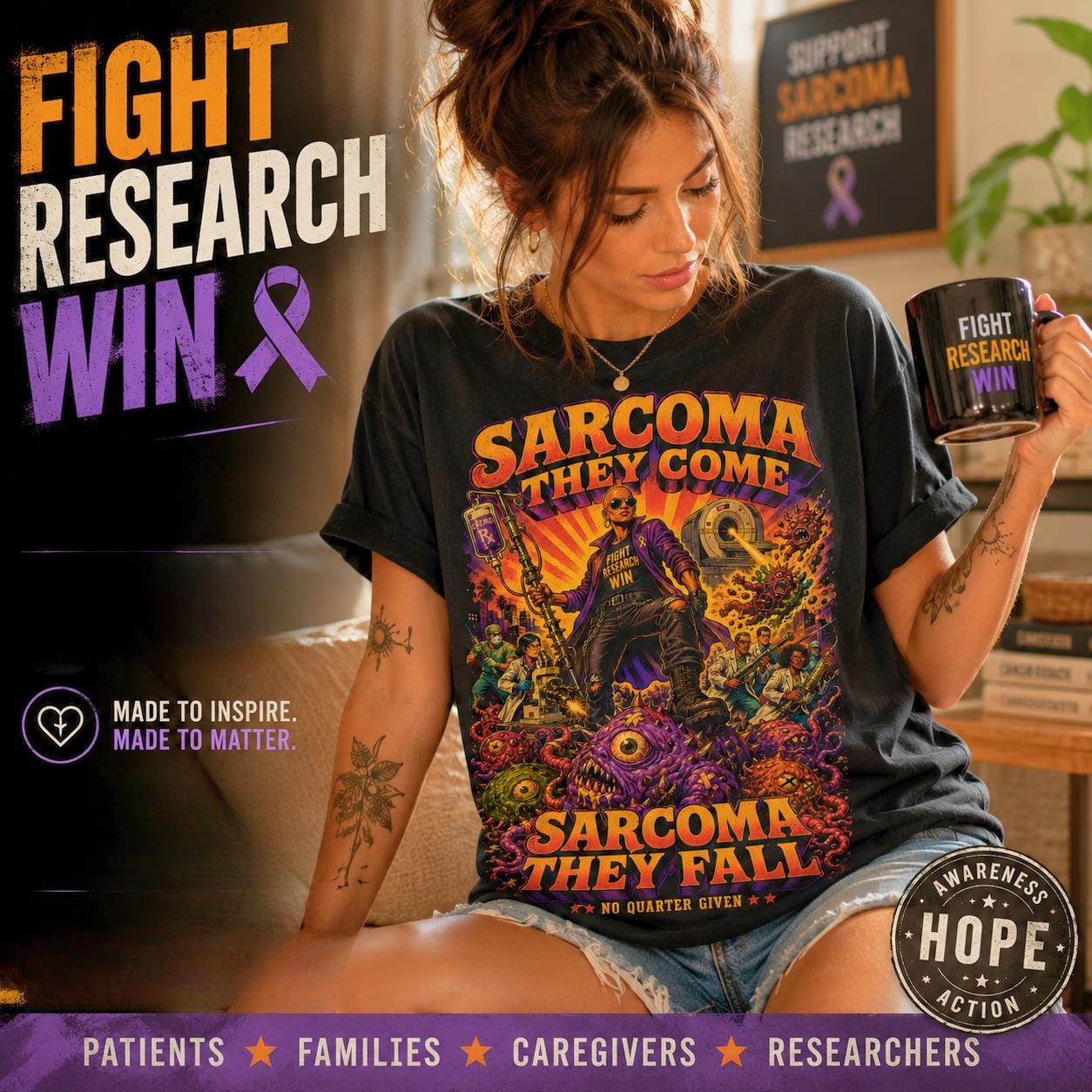 Sarcoma They Come They Fall Fight Research Shirt, Vintage Horror Tee