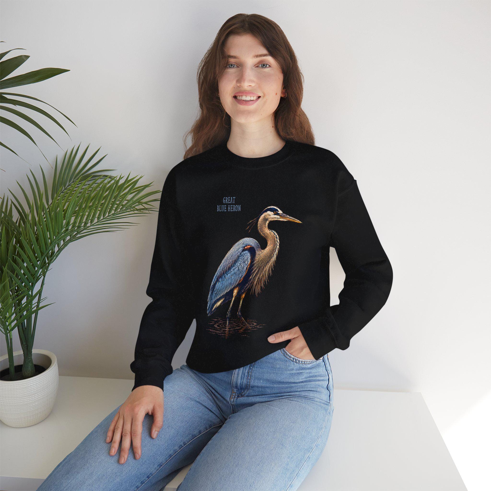 Blue Heron Crewneck Sweatshirt | Vintage Bird Artwork, Nature Apparel