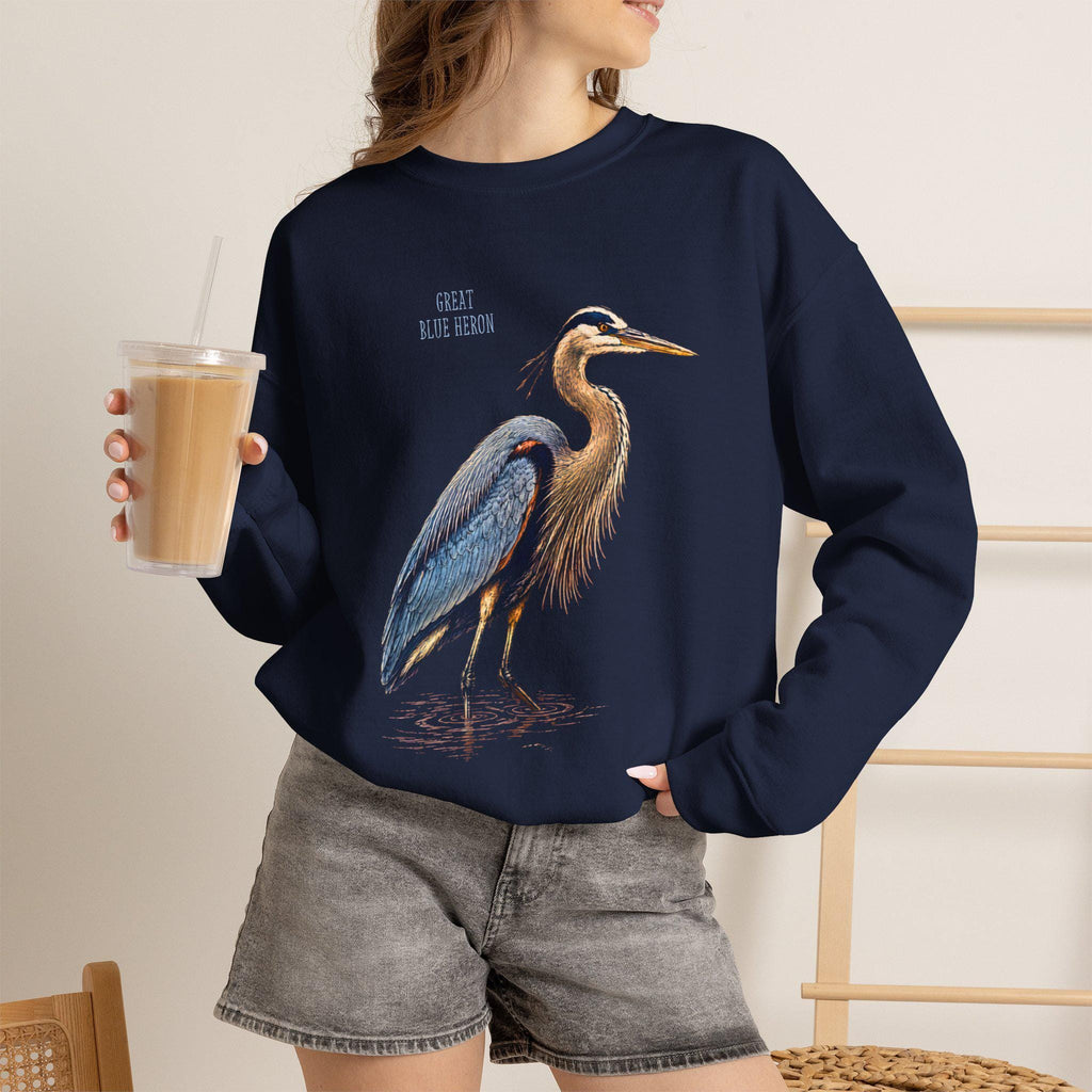 Blue Heron Crewneck Sweatshirt | Vintage Bird Artwork, Nature Apparel