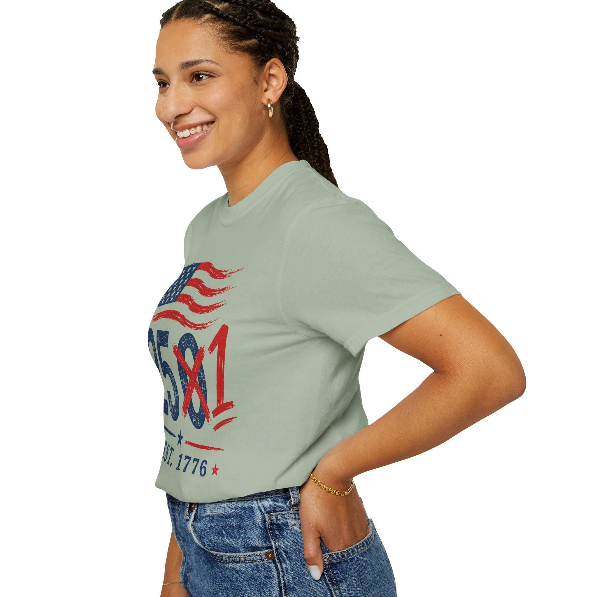 4th of July 2027 Comfort Colors 251 EST 1776 Distressed Flag Graphic Tee