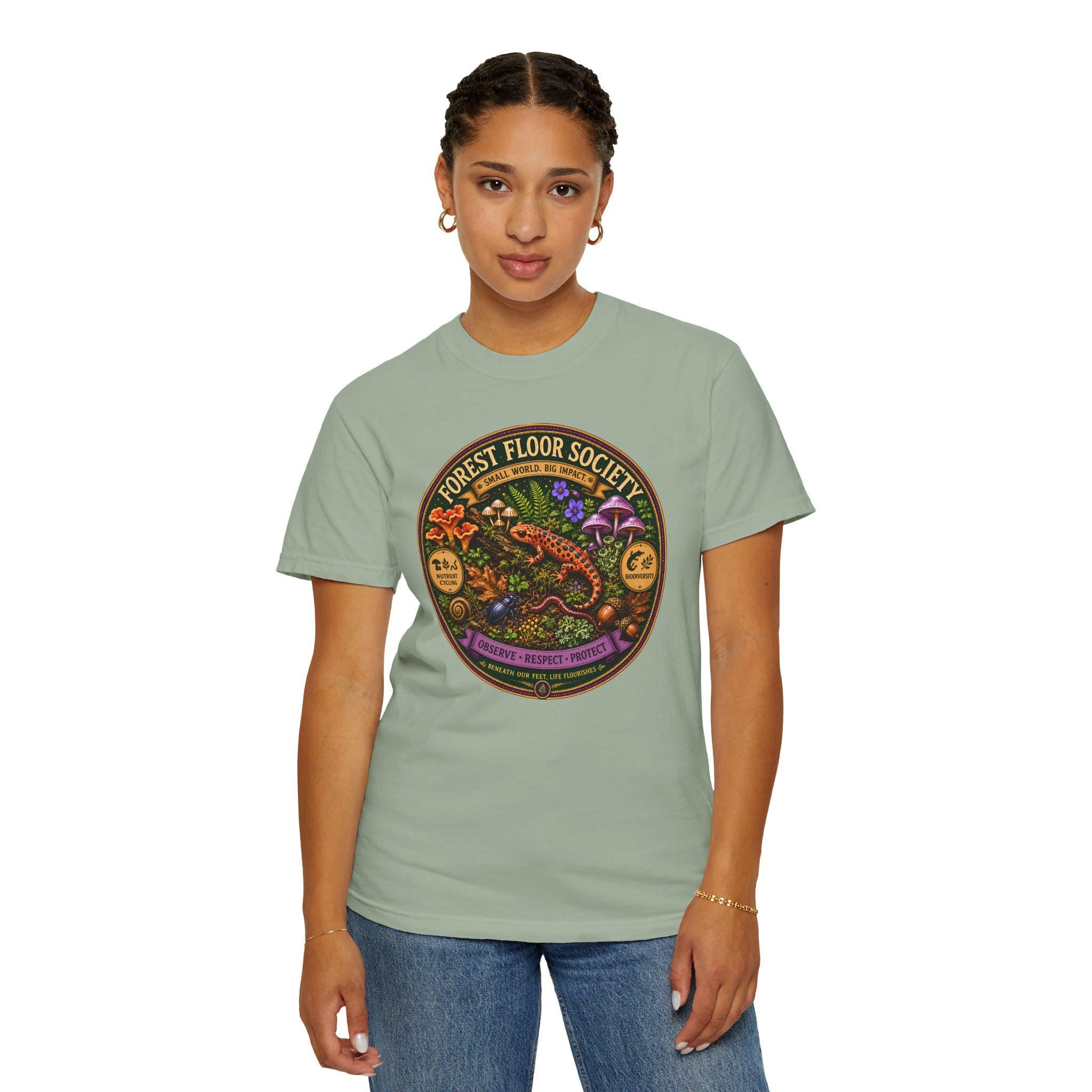 Forest Floor Society T-Shirt | Woodland Mushroom Moss Graphic Tee | Nature Lover Gift