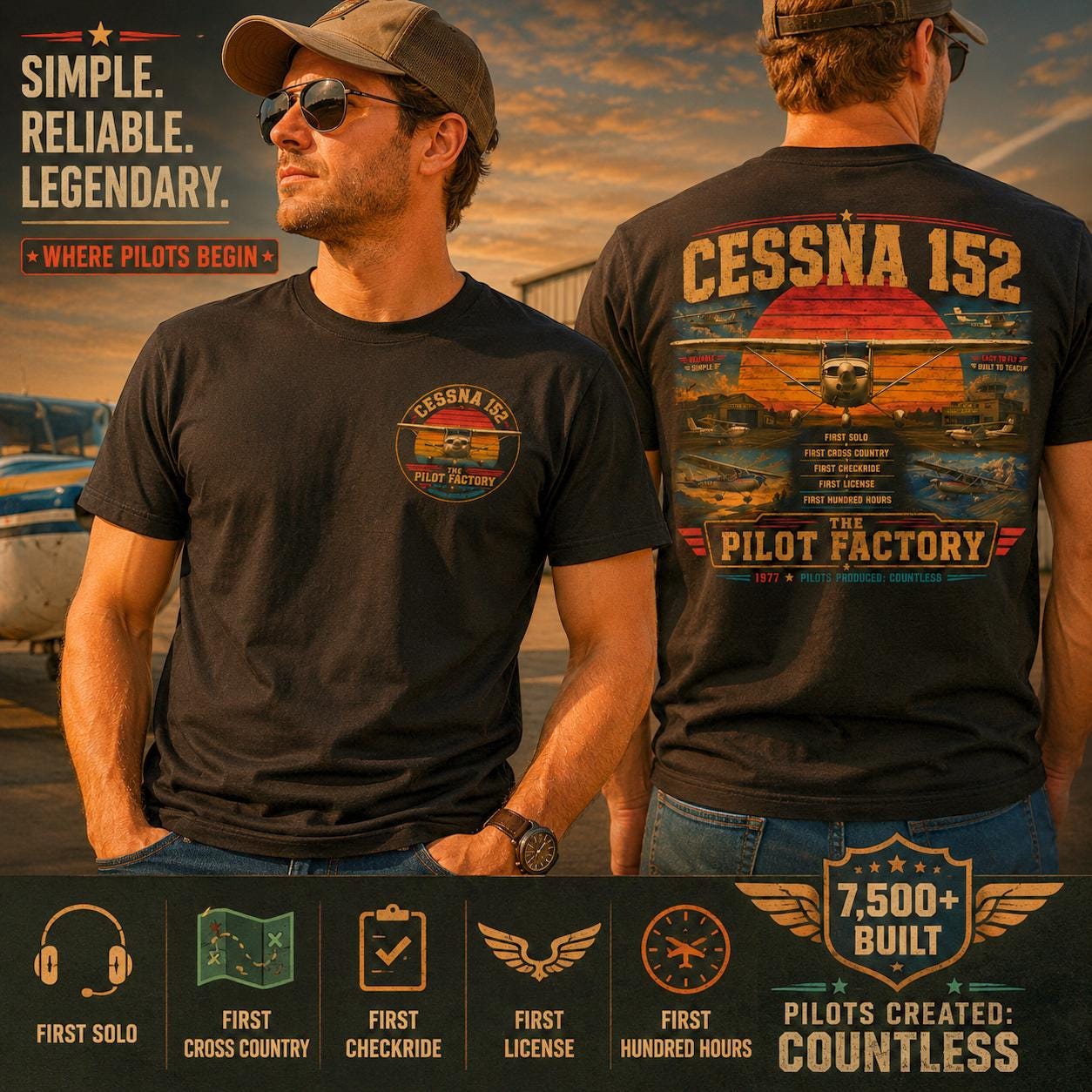 Cessna 152 The Pilot Factory Aviation T-Shirt | Vintage Flight School Trainer Pilot Gift