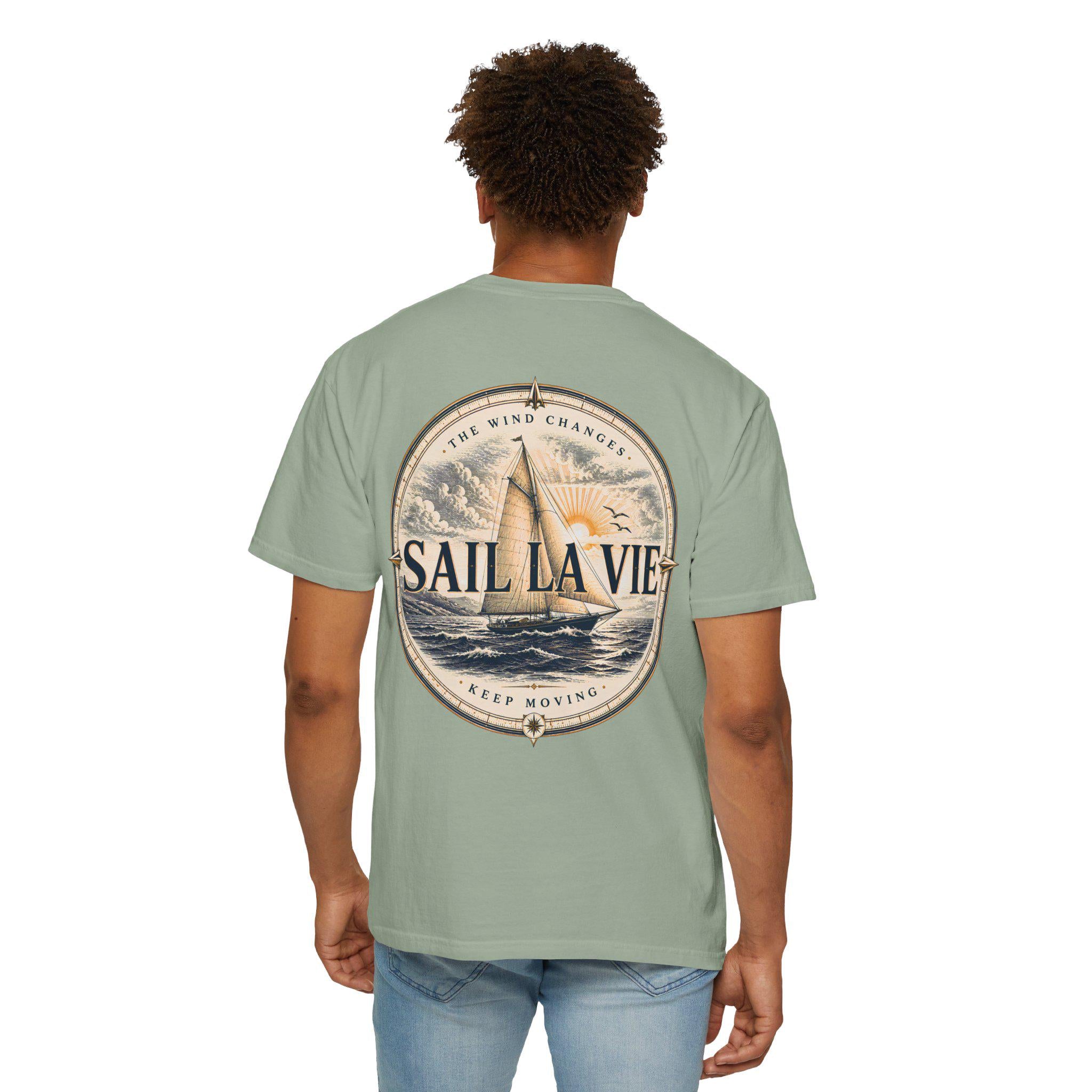 Sail La Vie Vintage Sailboat Tee, Coastal Nautical Compass Shirt