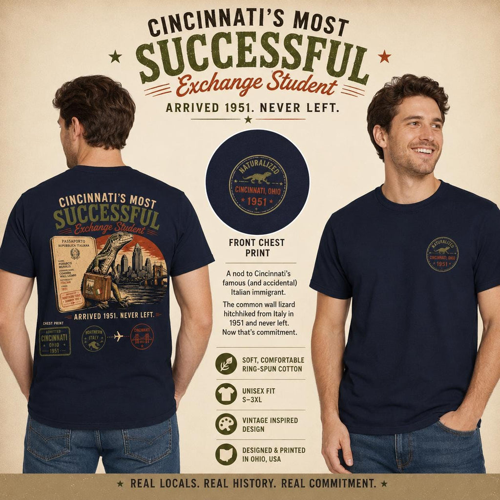 Cincinnati Exchange Student Common Wall Lizard Tee, Vintage Ohio Wildlife Shirt