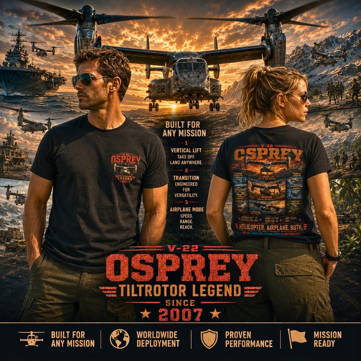 V-22 Osprey Shirt | Tiltrotor Legend Aviation Tee | Helicopter Airplane Both | Military Aircraft Gift