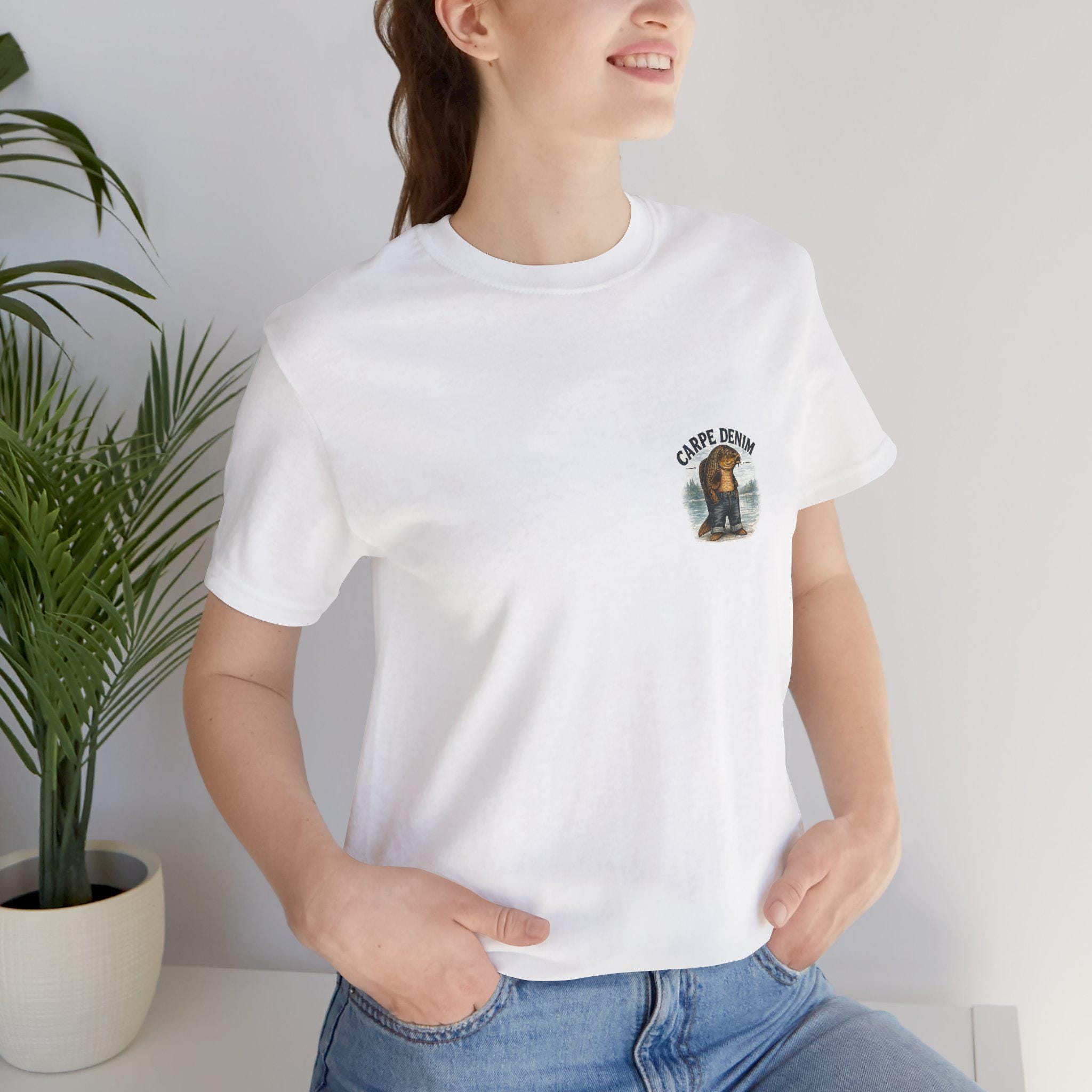 Carpe Denim Fish Graphic Tee, Funny Fishing Pun Shirt, Lake Life Apparel