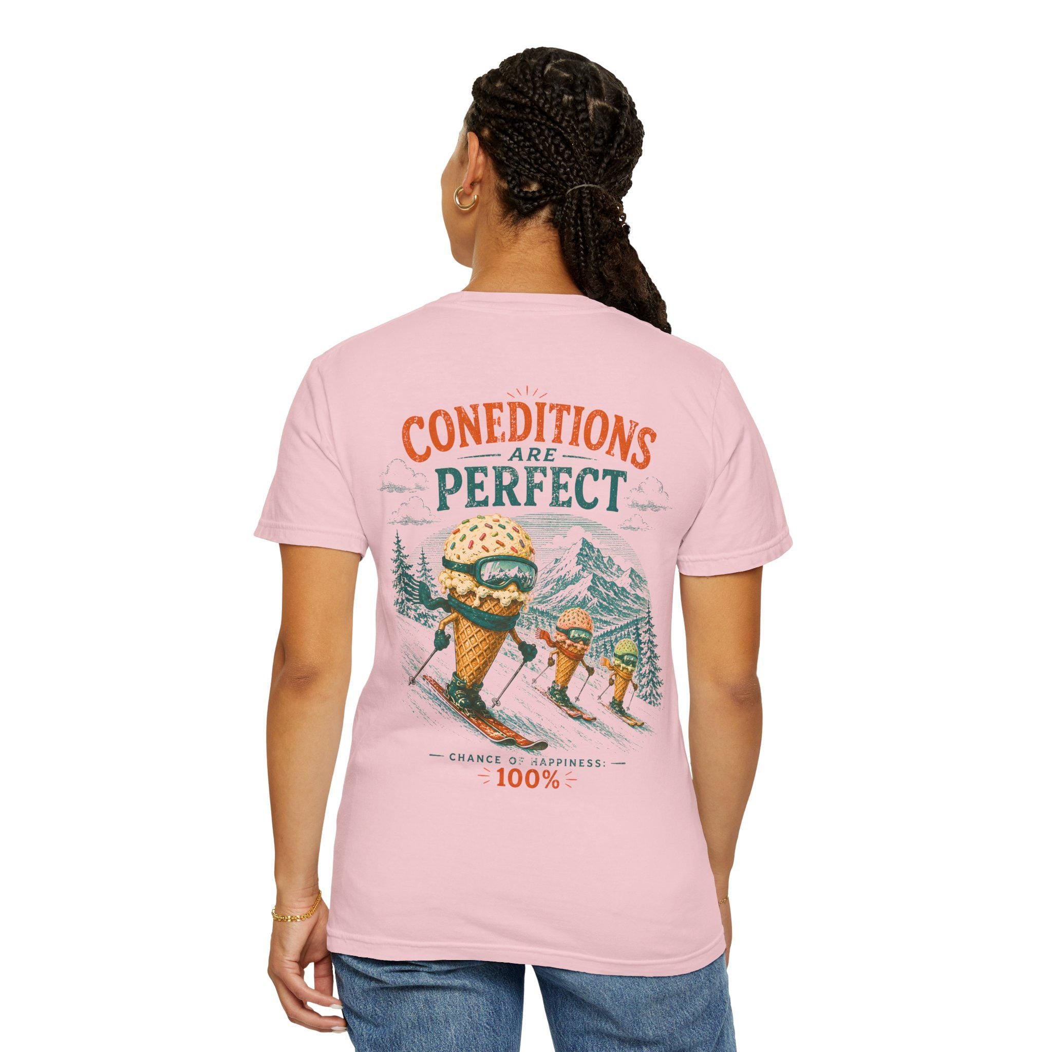 Conditions Are Perfect skiing ice cream cone T-Shirt | winter mountain ski design