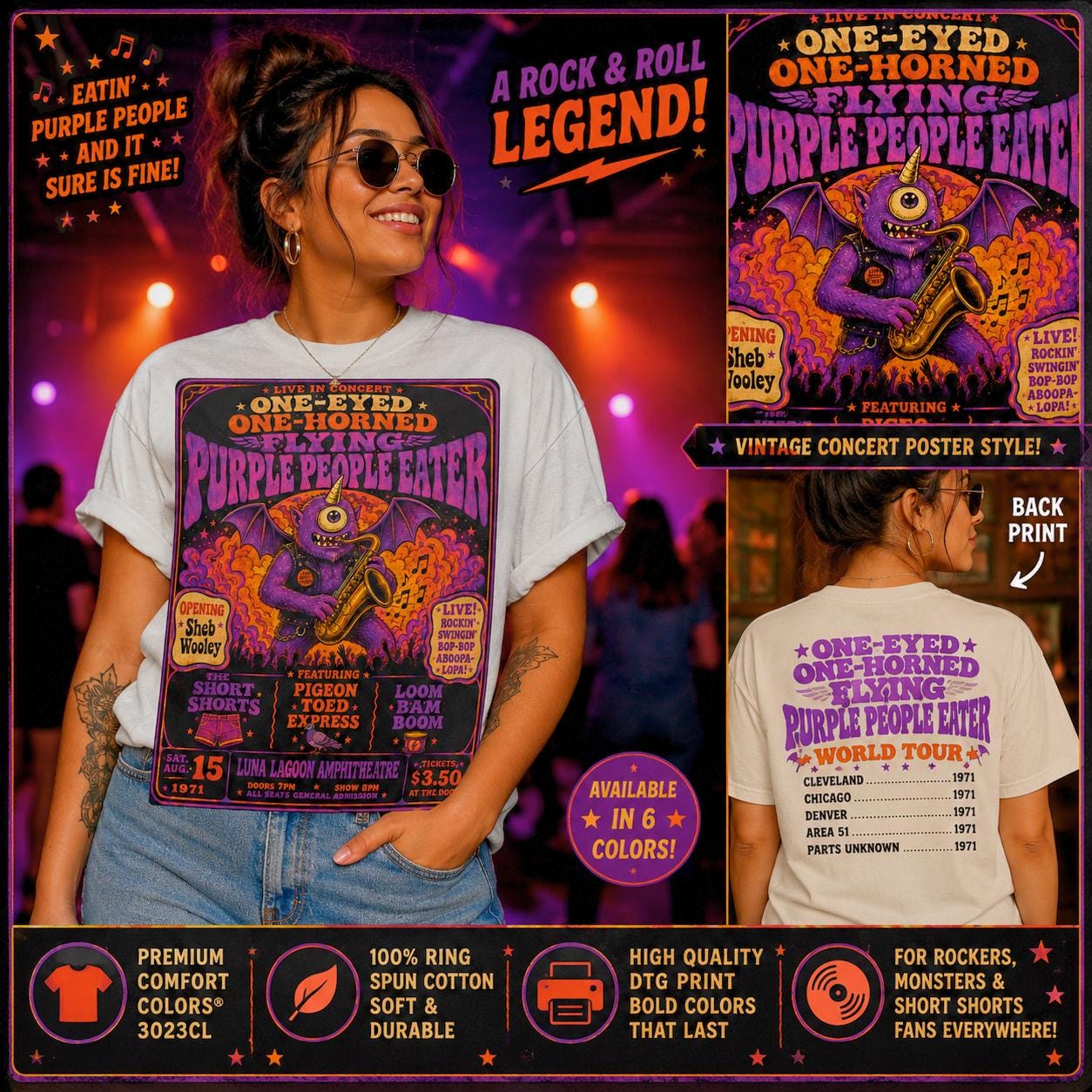 Purple Monster Concert Poster T-Shirt | Psychedelic Monster Graphic Tee