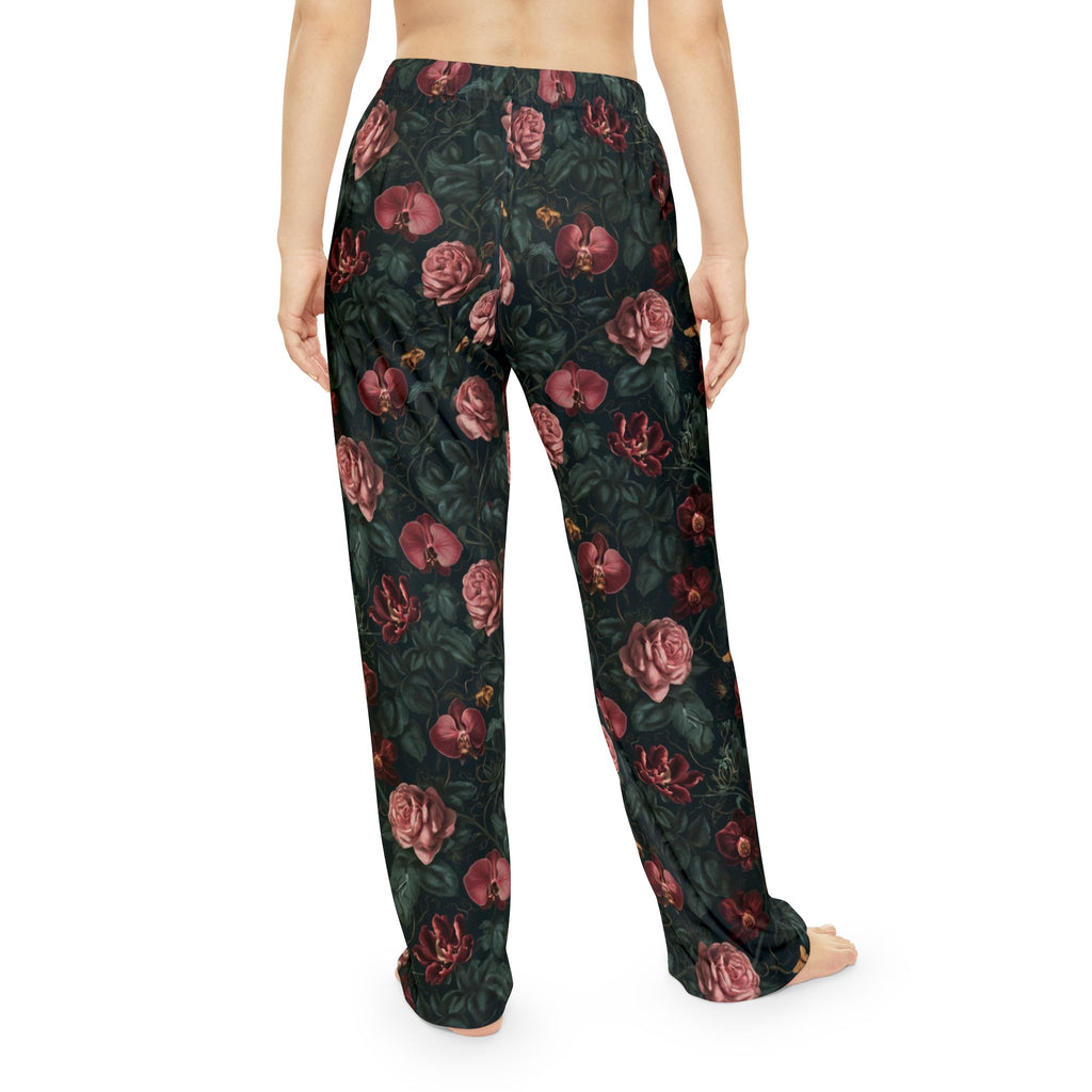 Midnight Rose Pajama Pants | Gothic Botanical Moths & Flowers