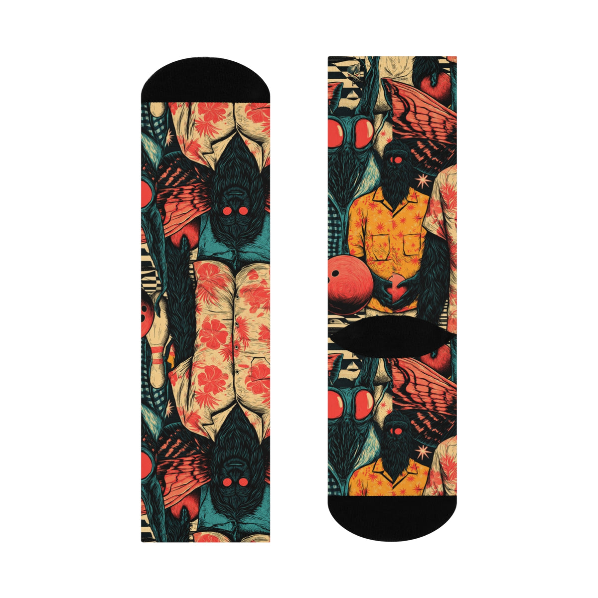 Cryptid Bowling Crew Socks | Mothman Bigfoot Retro Print