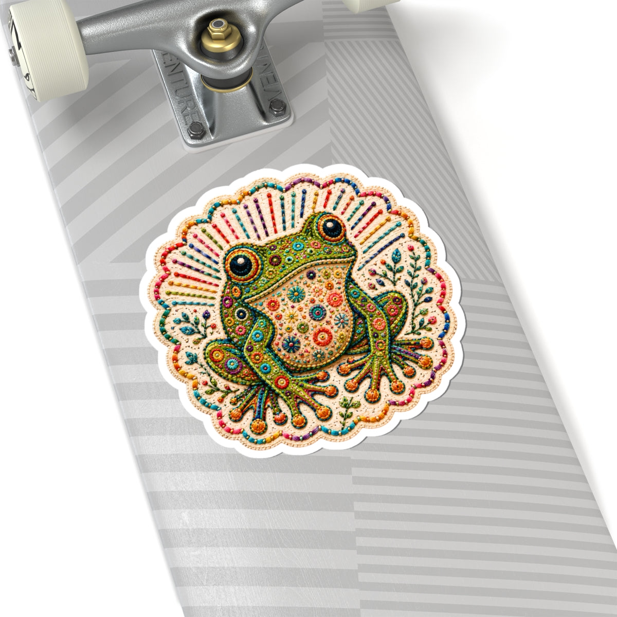 Decorative Patterned Frog Kiss-Cut Sticker | Colorful Boho Floral Vinyl