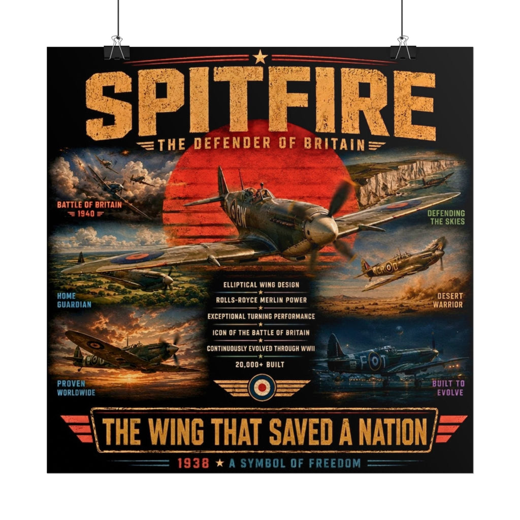 Supermarine Spitfire WWII Aviation Poster, British Fighter Plane Wall Art, Battle of Britain Print, RAF Pilot Gift, Flight Deck Decor