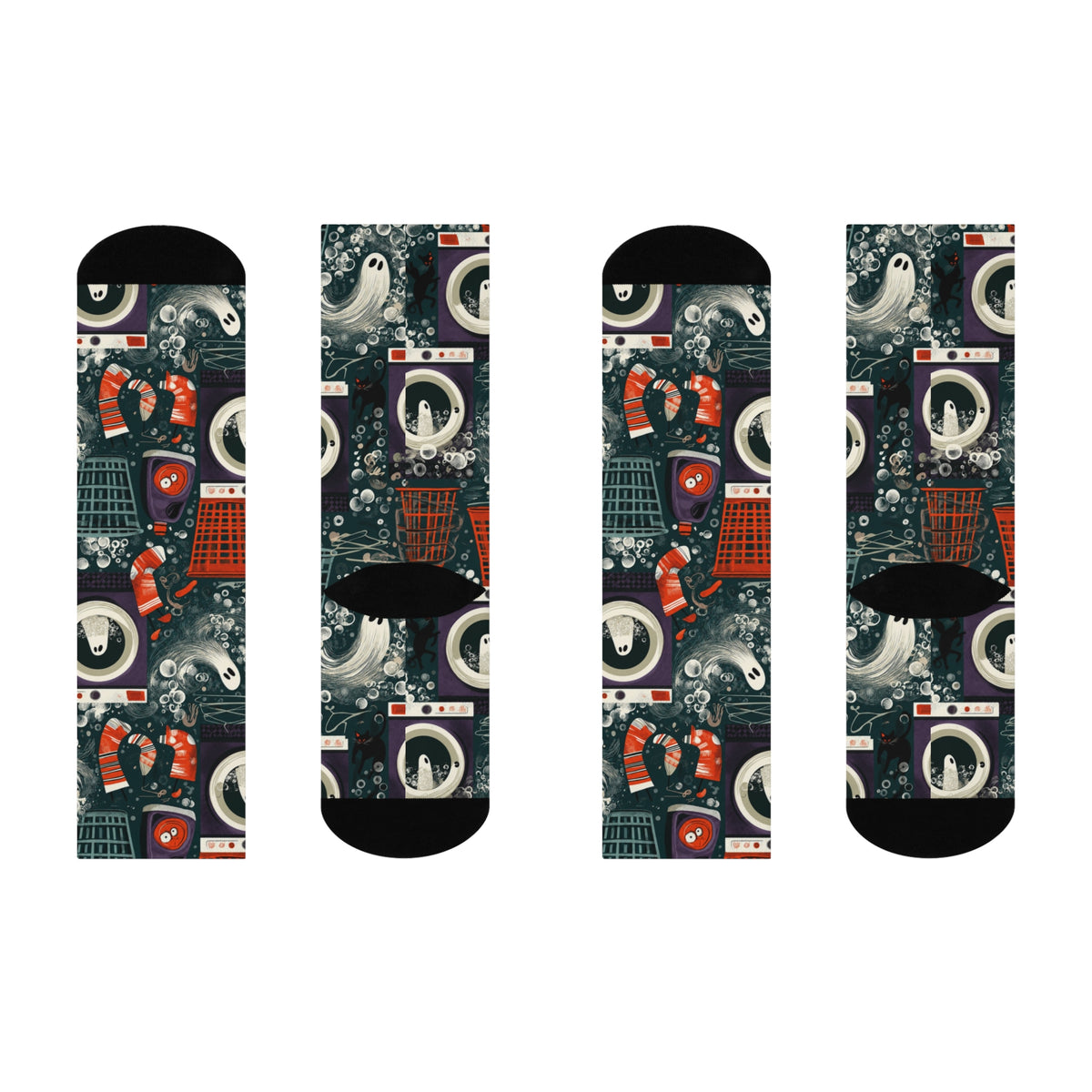 Ghost Laundry Crew Socks | Haunted Washers & Black Cats