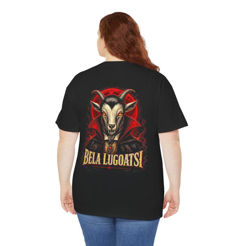 Bela Lugoatsi Shirt, Funny Gothic Goat Vampire Tee, Horror Goth Graphic T Shirt, Dark Humor, Spooky Halloween, Front Back Print