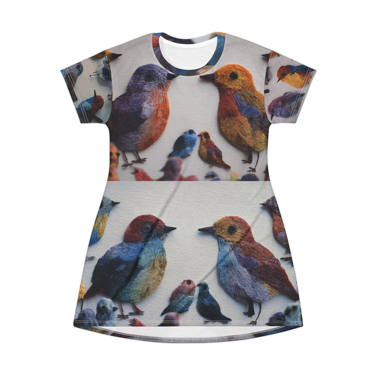 Colorful Bird Pattern T-Shirt Dress | All-Over Print
