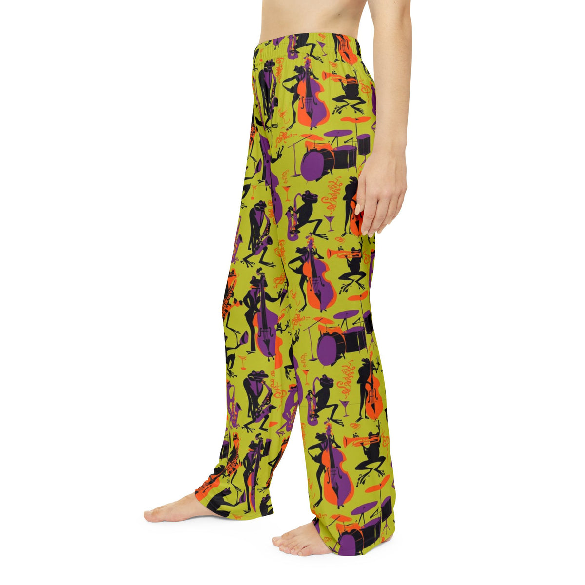 Jazz Frog Pajama Pants | Purple Saxophone Band Retro Print
