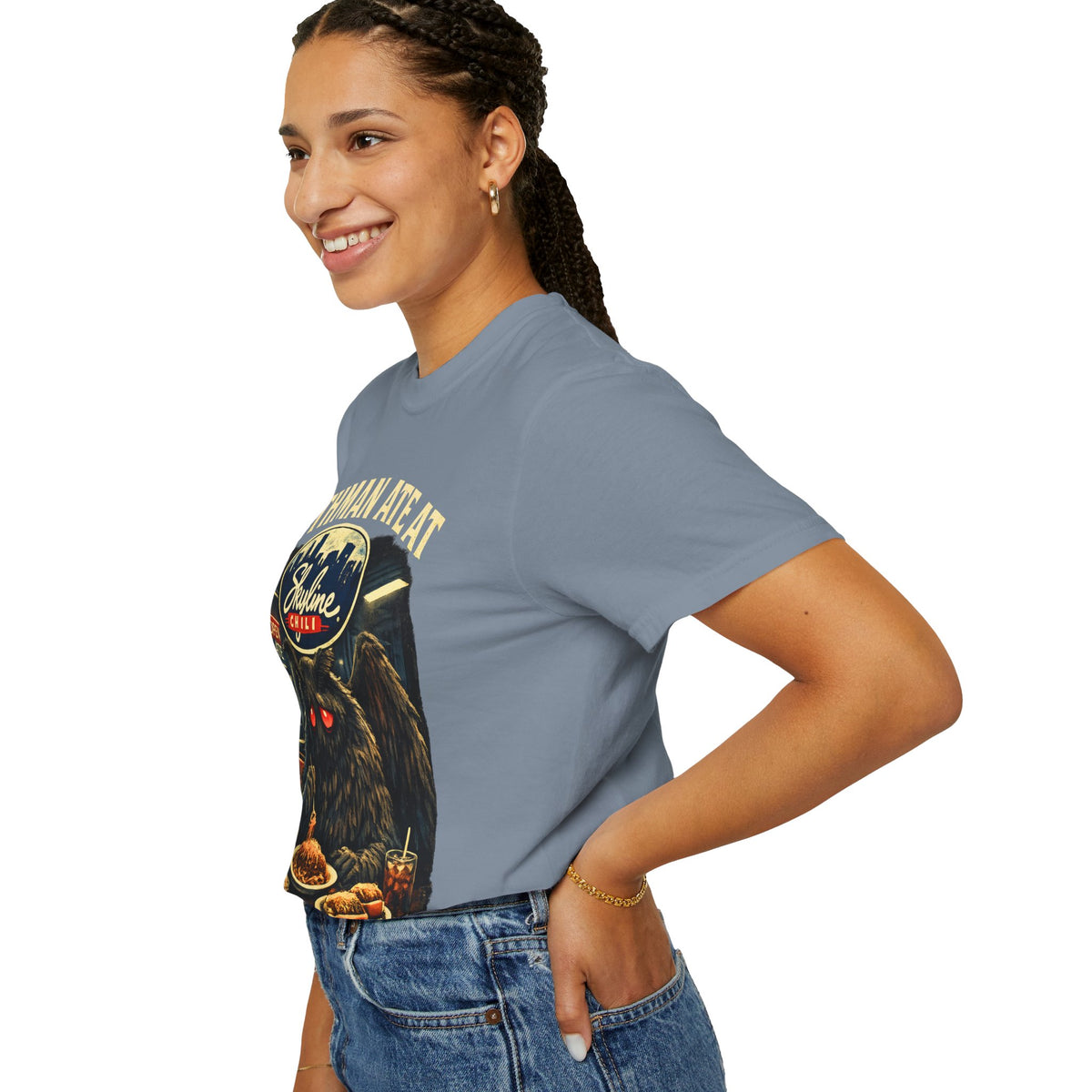 Satirical Mothman Chili Shirt, Cryptid Diner Graphic, Midnight Ohio Humor, Retro Monster Aesthetic, Open Late Apparel