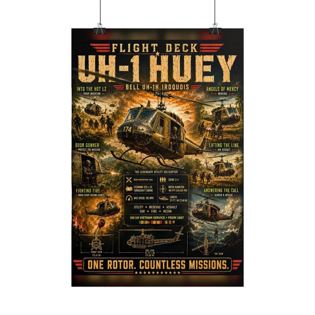 UH-1 Huey Helicopter Poster, Vietnam War Aviation Wall Art, Military Helicopter Print, Bell UH-1 Iroquois, Pilot Gift, Flight Deck Decor