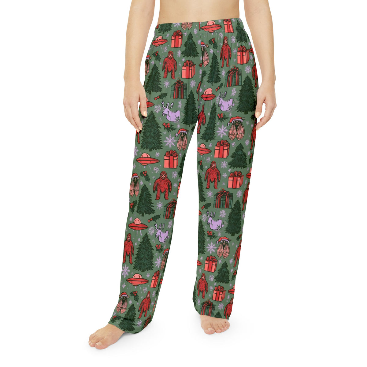 Cryptid Christmas Pajama Pants | Bigfoot Mothman UFO Holiday
