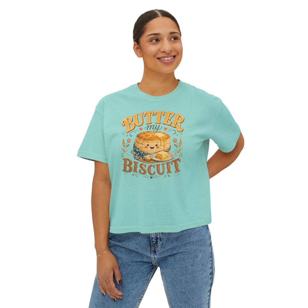 Butter My Biscuit Tee | Retro Smiling Biscuit Character Boxy Top