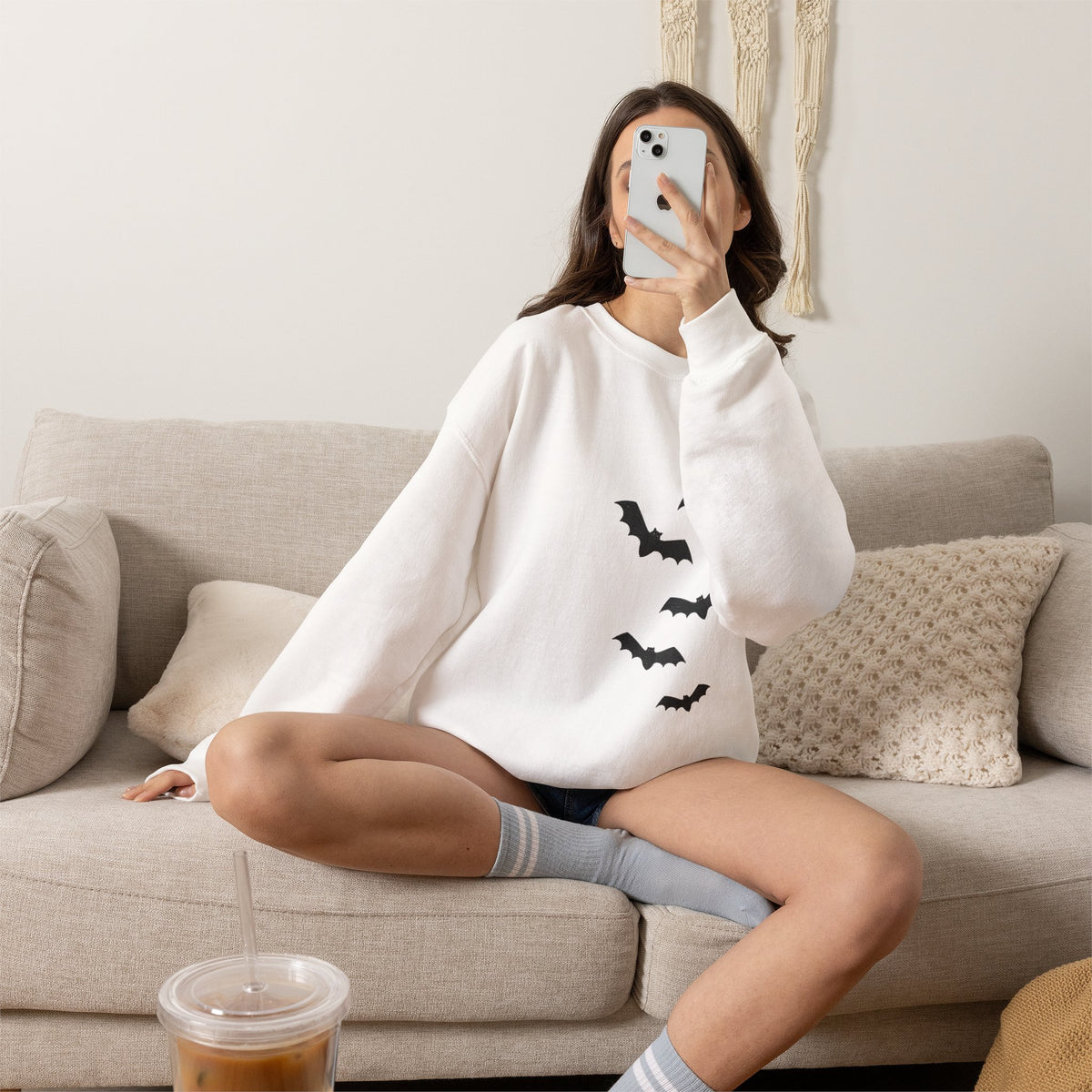 Flying Bats crewneck sweatshirt | Halloween bat silhouette