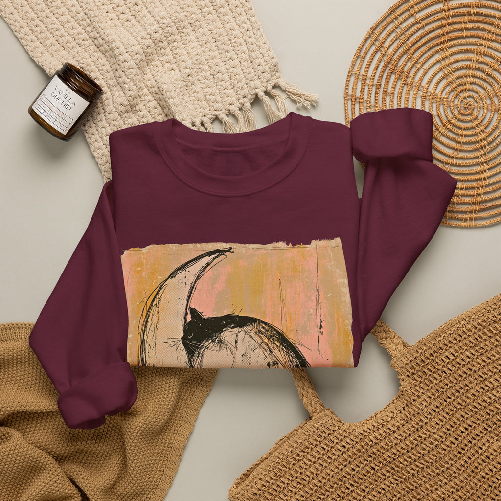 Sketch Moon Cat Crewneck Sweatshirt | Celestial Cat Illustration