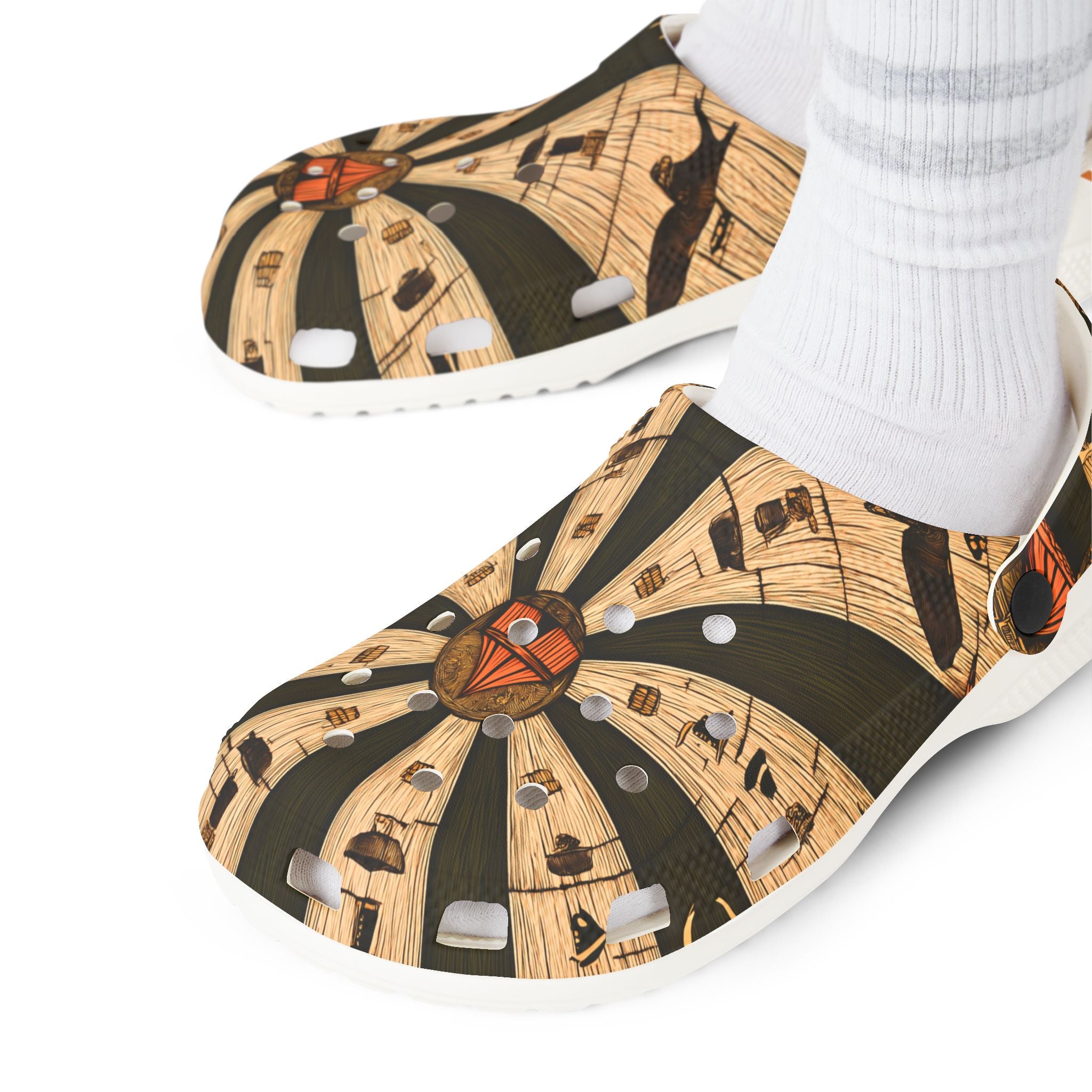Tree Ring Circus Clogs | Woodland Carnival Art Shoes | Lightweight Ventilated Slip-On Footwear