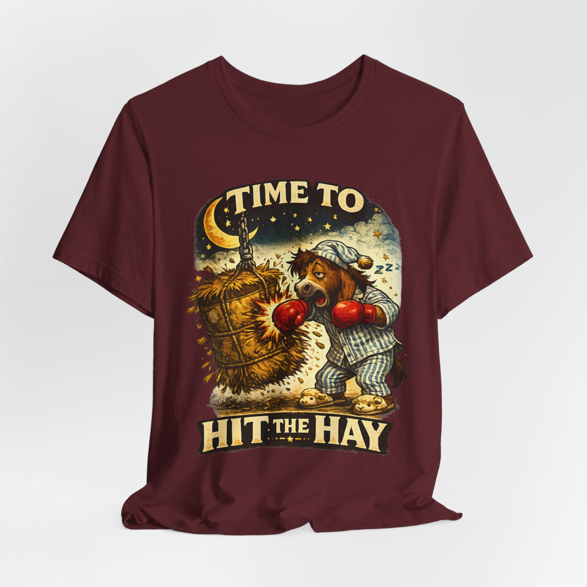 Time To Hit The Hay Shirt, Sleepy Horse Pajama Boxer Tee, Funny Bedtime Pun T-Shirt, Horse Lover Gift, Cozy Sleep Humor Graphic Tee