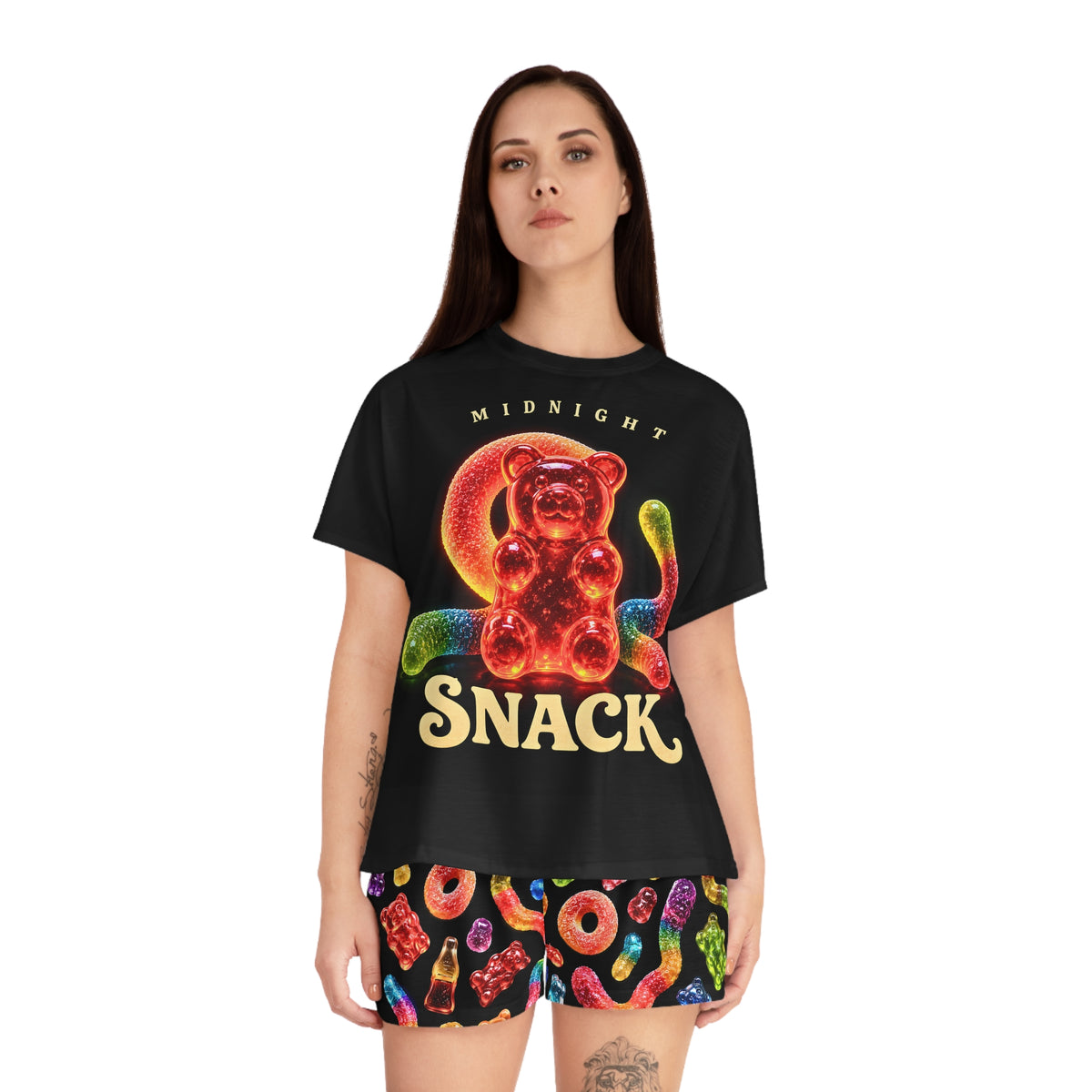 Midnight Snack Gummy Pajama Set, Candy Lover PJs, Gummy Bear Pajamas, Colorful Sleepwear, Fun Women's Pajama Set