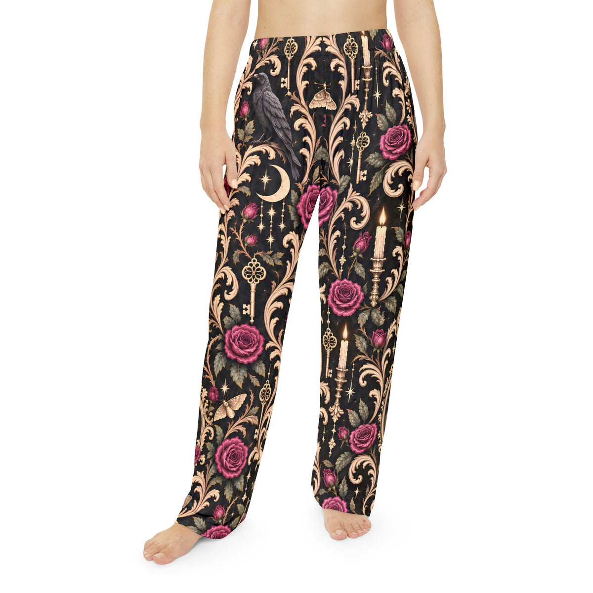 Haunted Damask Pajama Pants, Gothic Halloween Lounge Pants, Ghost Skull Rose Pajamas, Spooky Victorian Sleepwear