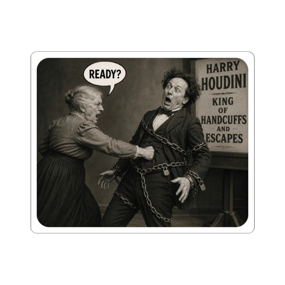 Harry Houdini Sticker, Vintage Escape Artist Decal, Weird Retro Magic Meme Sticker, Old Circus Aesthetic