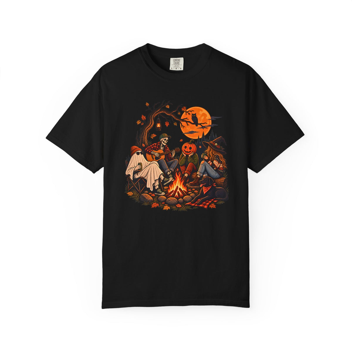 Halloween Campfire Scene T-Shirt | Pumpkin Ghosts Campfire Illustration