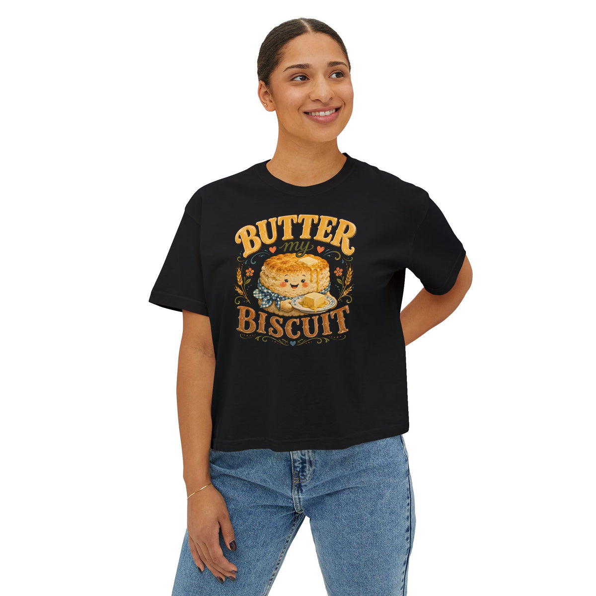 Butter My Biscuit Tee | Cute Biscuit Character, Retro Typography