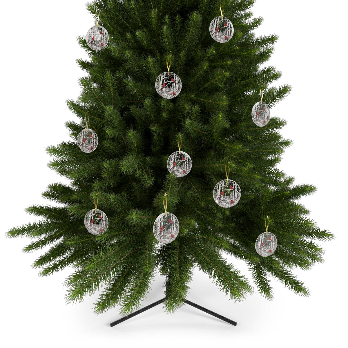 Winter Cardinals Ornament | Layered Birch Forest Christmas Tree Decoration | Nature Lover Holiday Gift