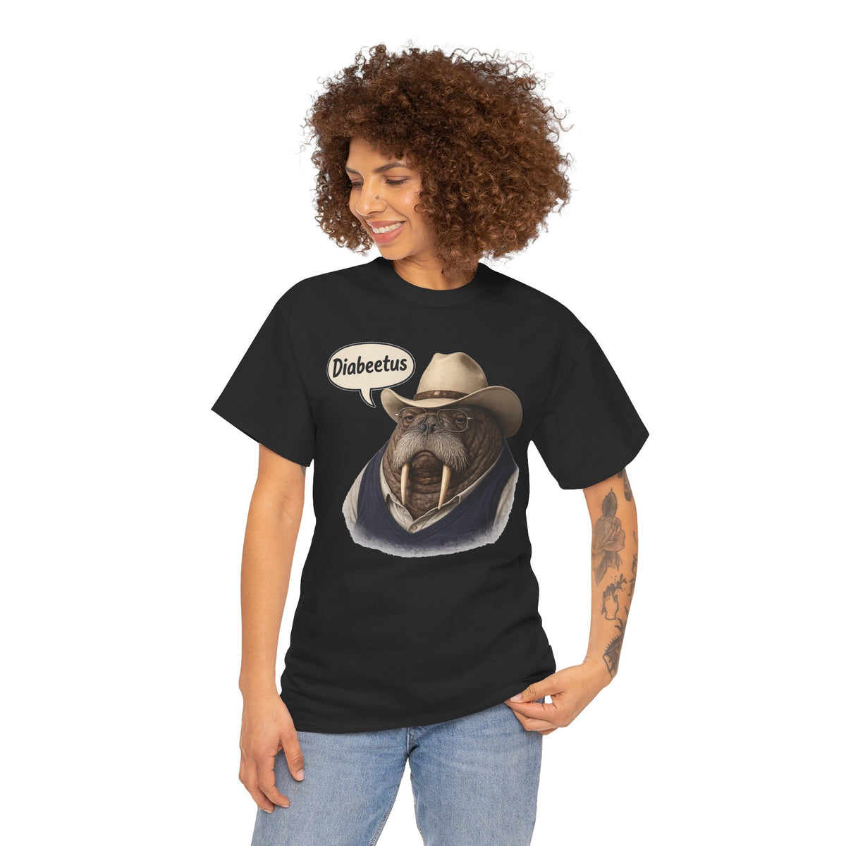 Funny Walrus Cowboy Shirt, Diabetes Humor Tee, Western Walrus Graphic Tee, Meme Shirt, Gift for Him Her, Vintage Style Animal Shirt