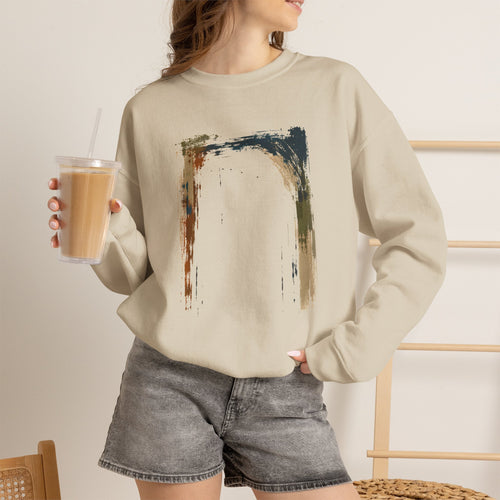 Abstract Grunge Square Sweatshirt | Minimal Distressed Art, Neutral Tones