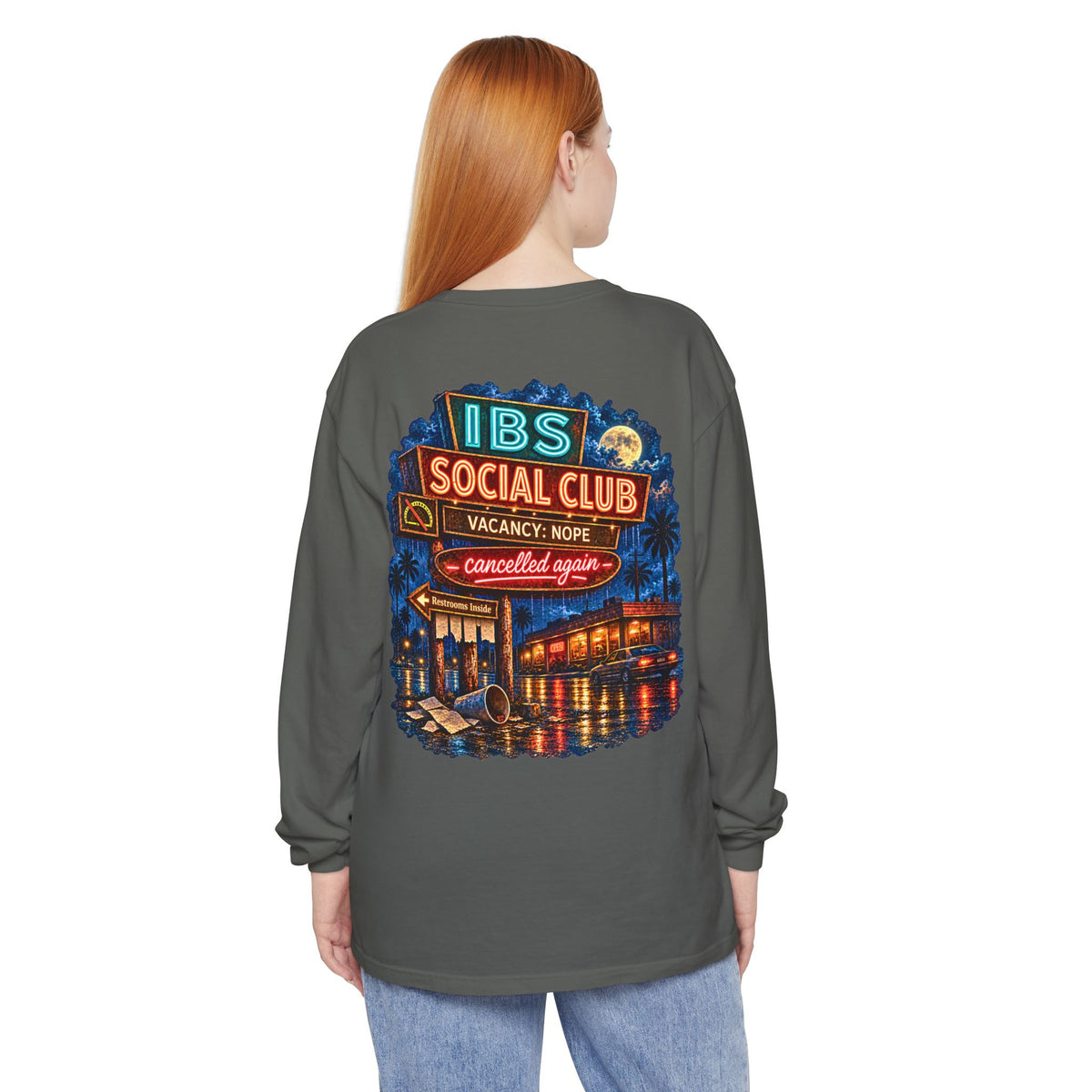 IBS Social Club Long Sleeve Shirt, Funny IBS Tee, Cancelled Again Shirt, Irritable Bowel Syndrome Gift, Retro Motel Graphic Tee