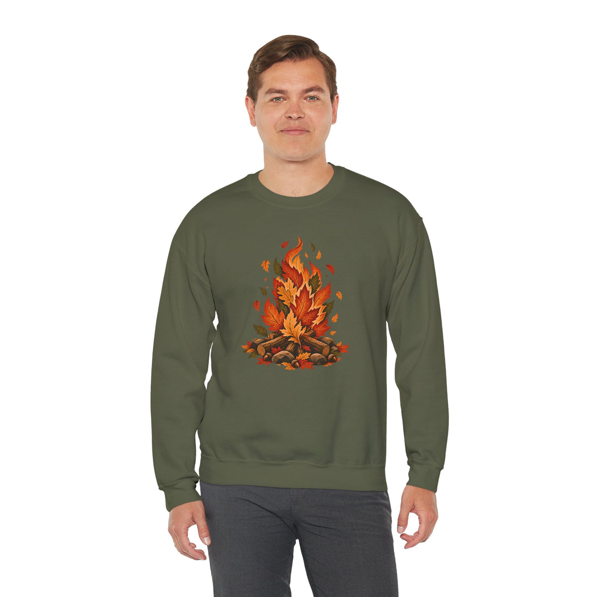 Autumn Leaf Bonfire Sweatshirt, Fall Leaves Campfire Crewneck, Cozy Fall Sweatshirt, Vintage Nature Shirt, Camping Pullover