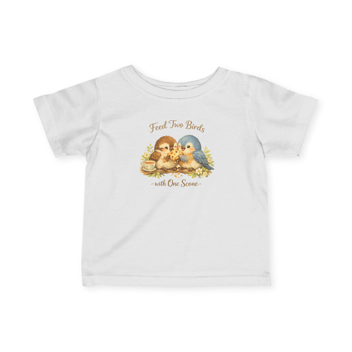 Feed Two Birds With One Scone Baby Shirt, Cottagecore Baby Tee