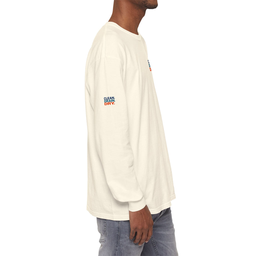 Long Sleeve Tee — "Clean. Drain. Dry." Lake Conservation Shirt
