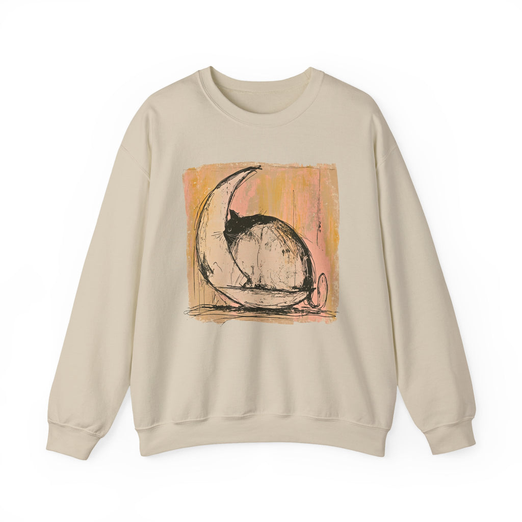 Sketch Moon Cat Crewneck Sweatshirt | Celestial Cat Illustration