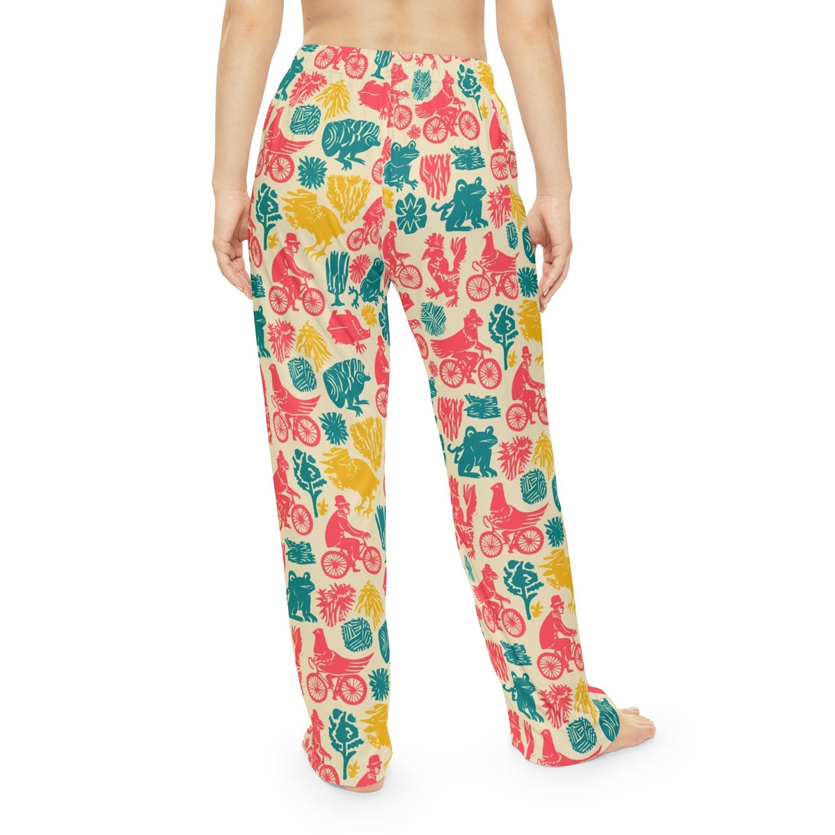 Birds on Bicycles Pajama Pants | Retro Rooster Frog Print