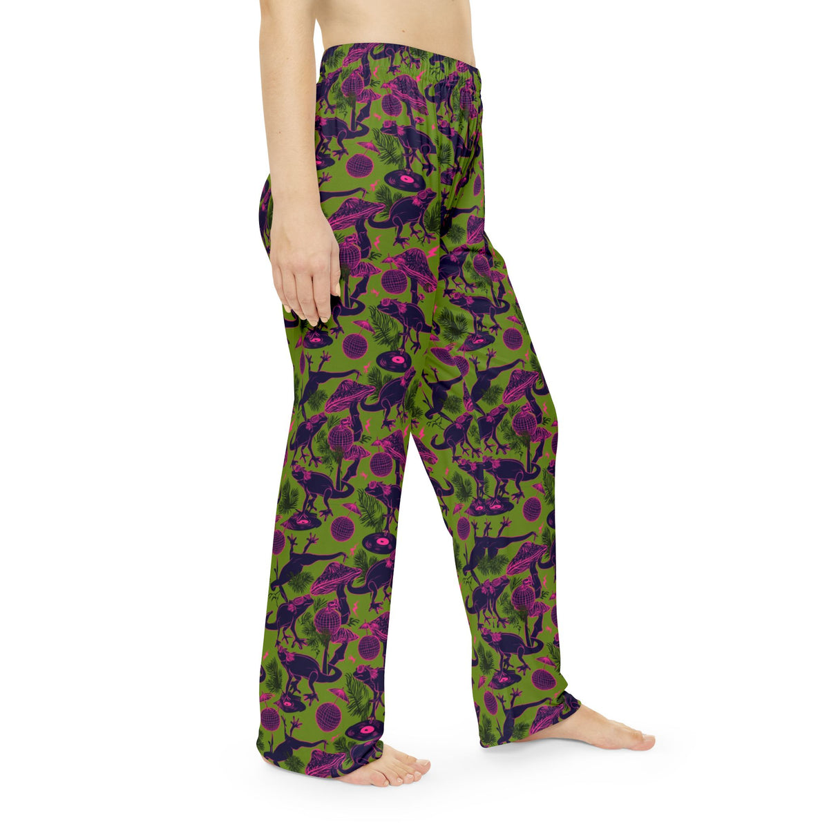 Disco Lizard Pajama Pants | Neon Pink Green Retro Jungle