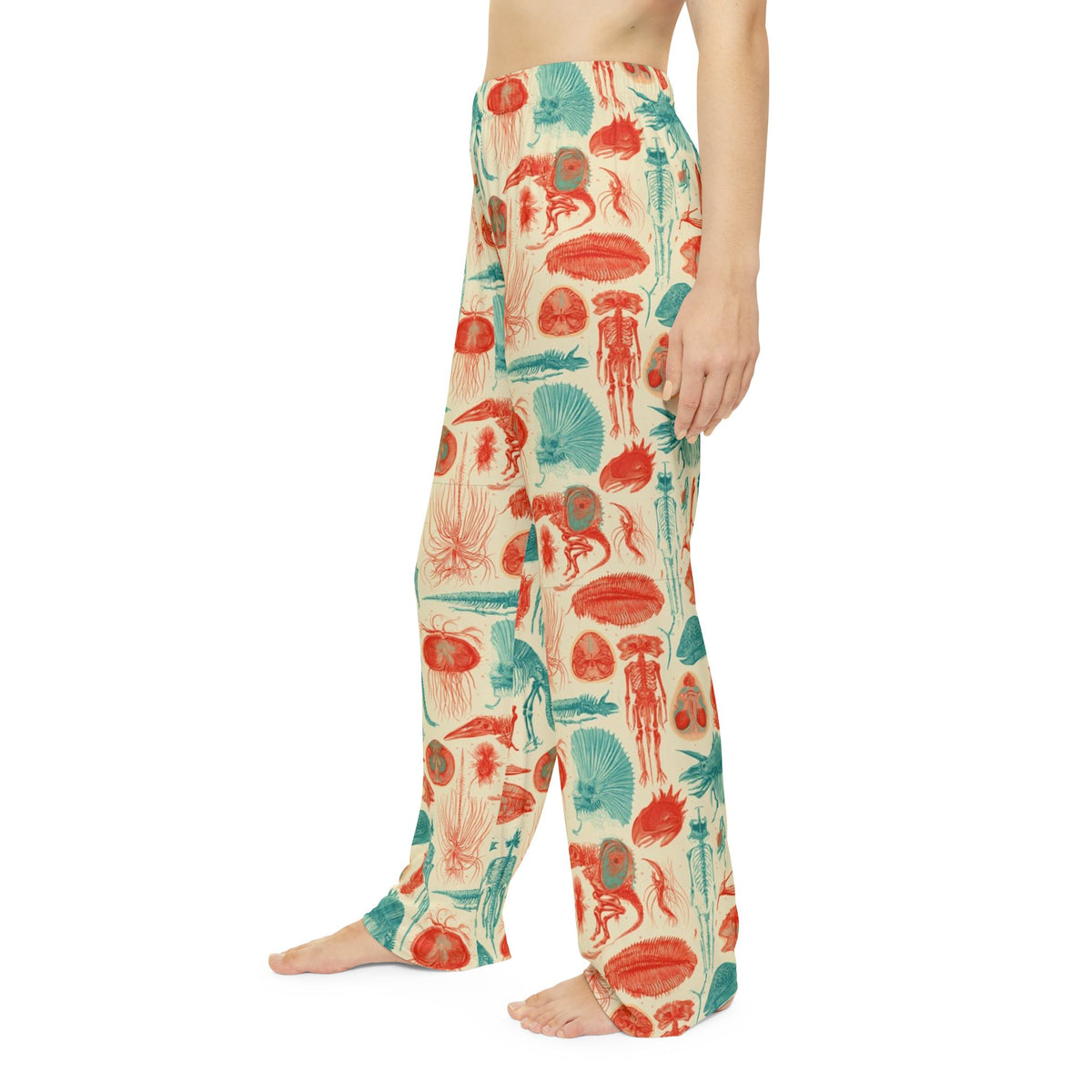 Fantastic Fossils Pajama Pants | Coral Teal Anatomy Illustration
